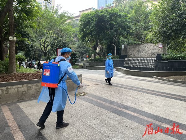  桐花巷社區(qū)黨員志愿者對小區(qū)進(jìn)行消殺。